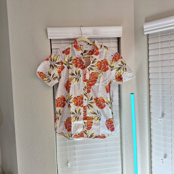 Hurley Size L Short Sleeve Light Casual Button Up Cotton Shirt - Picture 1 of 9
